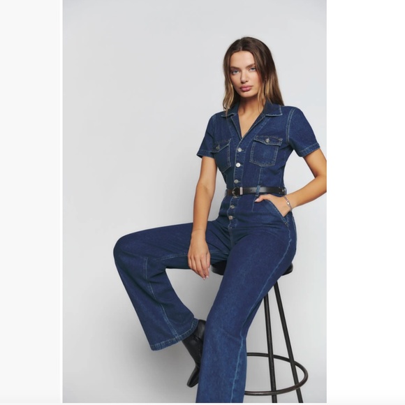 NWT $198 Reformation James Wide Leg Denim Jumpsuit in size 0! - Picture 2 of 7